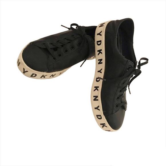 DKNY Banson Black Leather Platform White Logo Letters - Picture 3 of 9